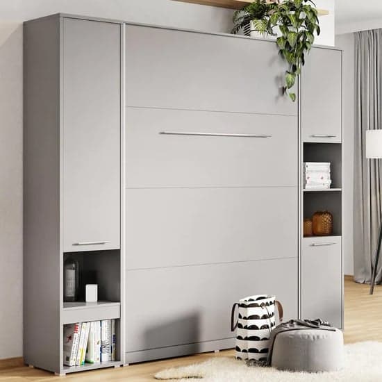 Cyan Single Bed With Storage Wall Vertical In Matt Grey LED_2