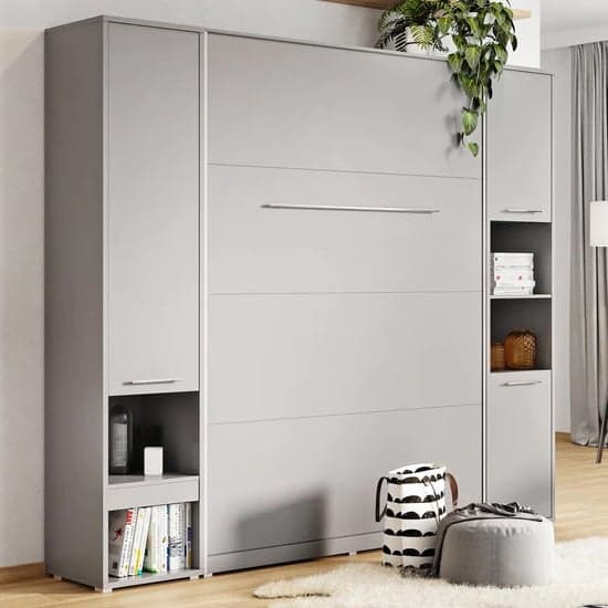 Cyan Small Double Bed With Storage Wall Vertical In Grey LED_2