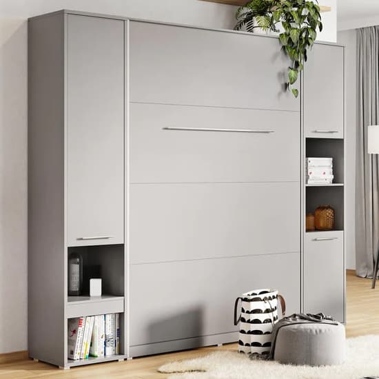 Cyan Double Bed With Storage Wall Vertical In Matt Grey LED Furniture in Fashion