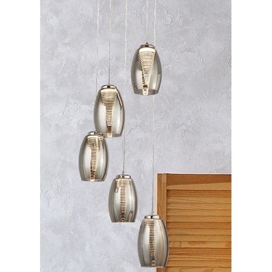 Cyclone Multi Drop 5 Pendant Light In Chrome With Smoked Glass_2
