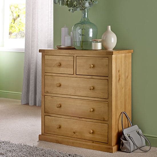 Cyprian Wooden Chest Of Drawers In Chunky Pine With 5 Drawers_1