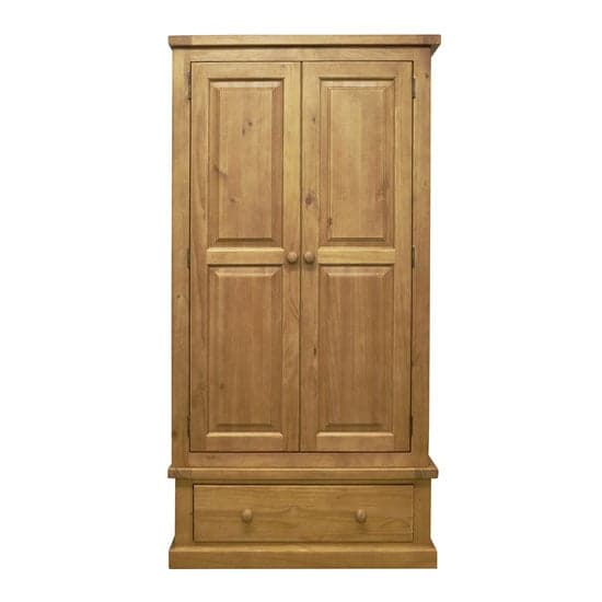 Cyprian Wooden Double Door Wardrobe In Chunky Pine With 1 Drawer_2