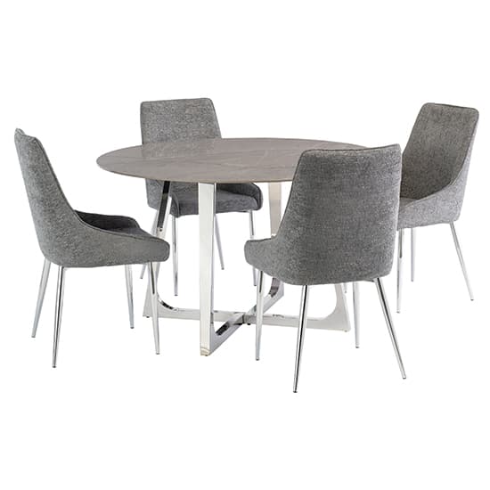 Dacia Round 130cm Grey Marble Dining Table 4 Reece Ash Chairs_1