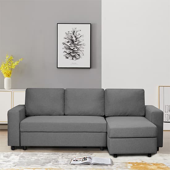 Dagmar Chenille Fabric Corner Sofa Bed With Storage In Dark Grey_2