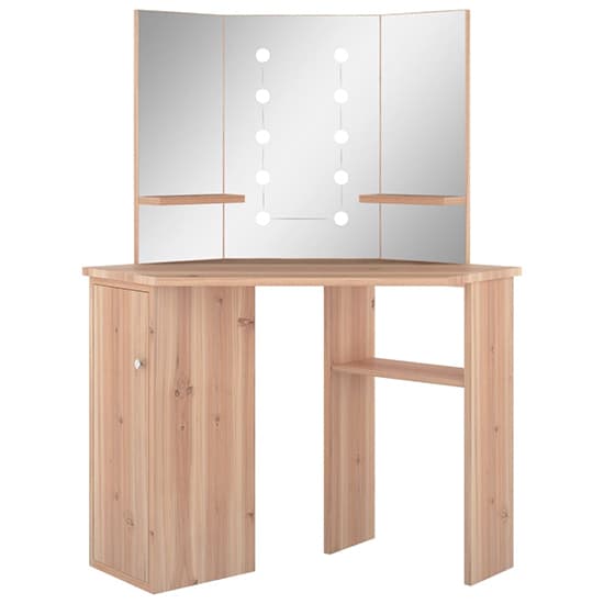 Dagna Corner Wooden Dressing Table In Oak With LED Lights Furniture