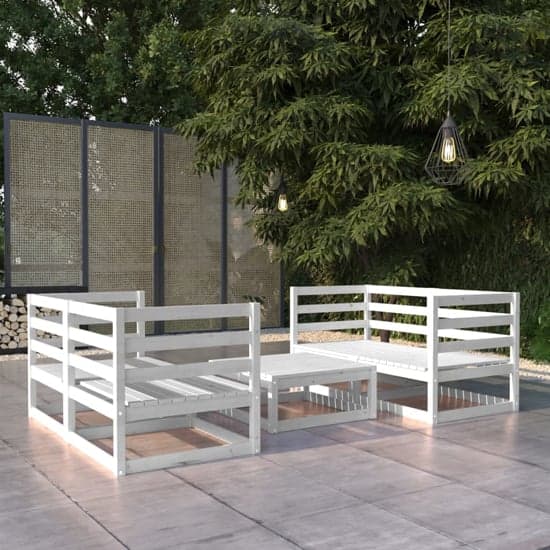 Daiva Solid Pinewood 5 Piece Garden Lounge Set In White_1