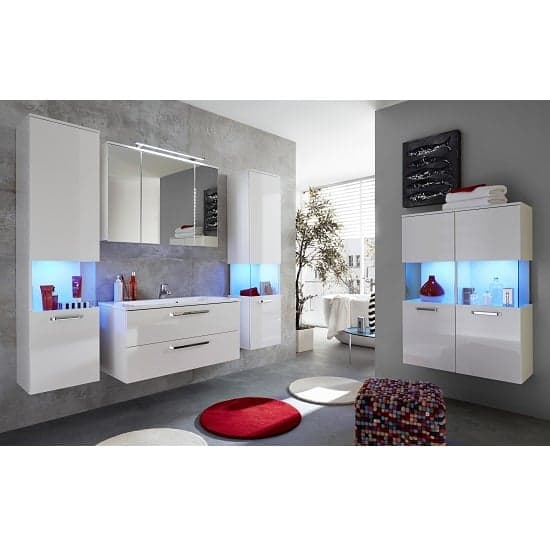 Dale Wall Mounted Left Bathroom Cabinet White High Gloss And LED_5