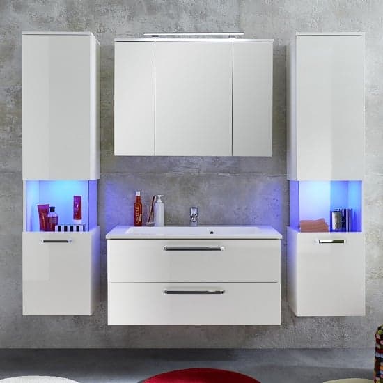 Dale Wall Mounted Left Bathroom Cabinet White High Gloss And LED_4
