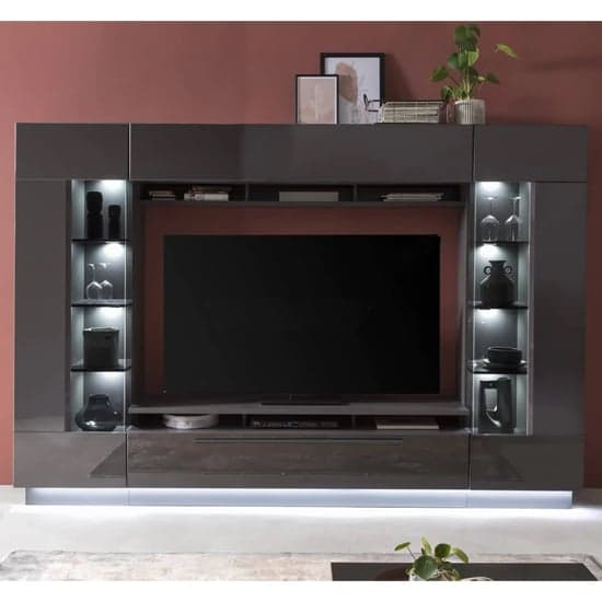 Dallas Entertainment Unit In Graphite Grey With LED Lights_2