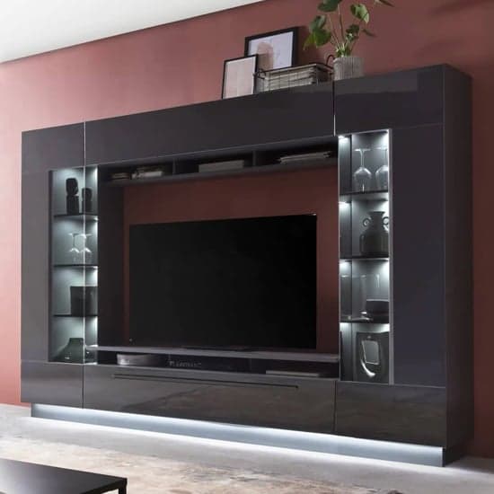Dallas Entertainment Unit In Graphite Grey With LED Lights_1
