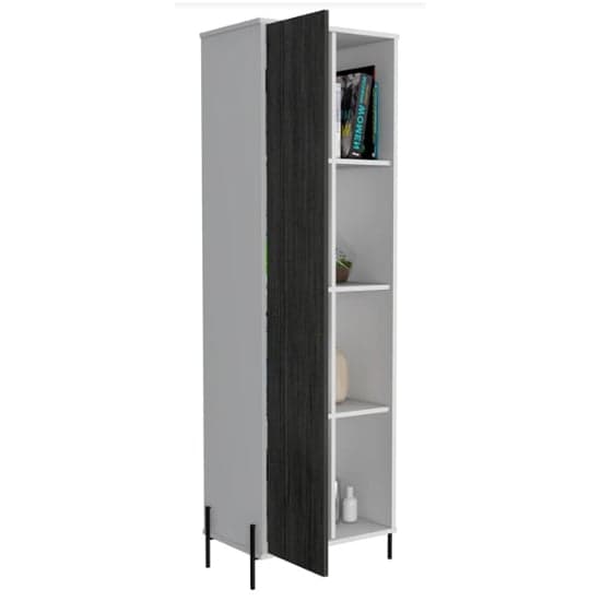Dunster Tall Wooden Display Cabinet In White And Carbon Grey_2