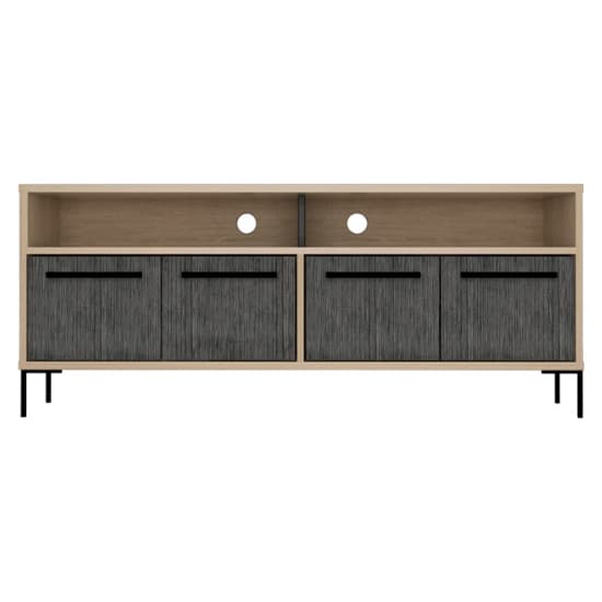 Heswall Wide Wooden TV Stand In Washed Oak And Carbon Grey_3