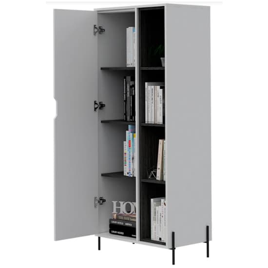 Dunster Wooden Bookcase In White And Carbon Grey With 1 Door_2