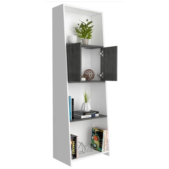 Dunster Wooden Bookcase In White And Carbon Grey With 2 Doors_2