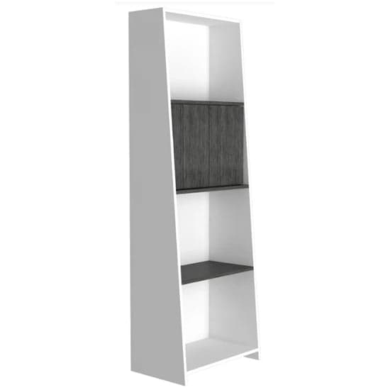 Dunster Wooden Bookcase In White And Carbon Grey With 2 Doors_1