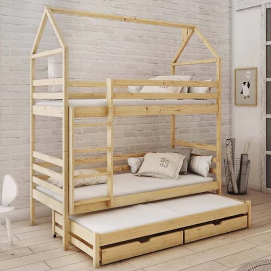 Dally Bunk Bed With Trundle In Pine With Bonell Mattresses_1