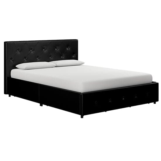 Dakotas Faux Leather Double Bed With Drawers In Black_4
