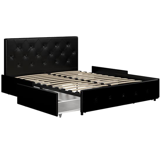 Dakotas Faux Leather Double Bed With Drawers In Black Furniture in