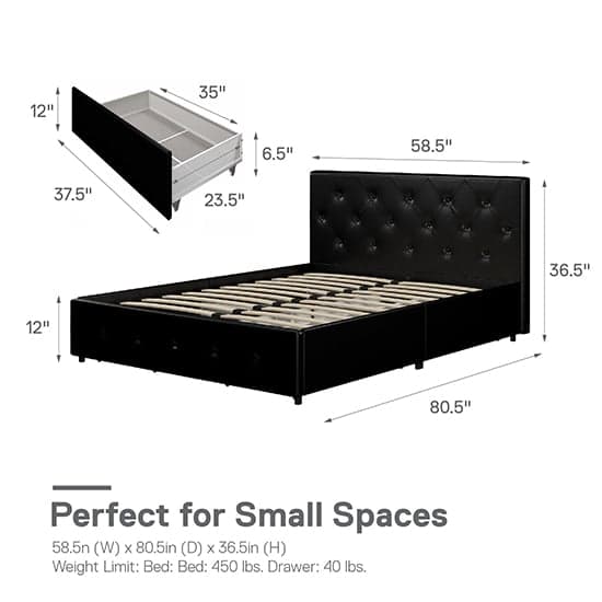 Dakotas Faux Leather Double Bed With Drawers In Black_9