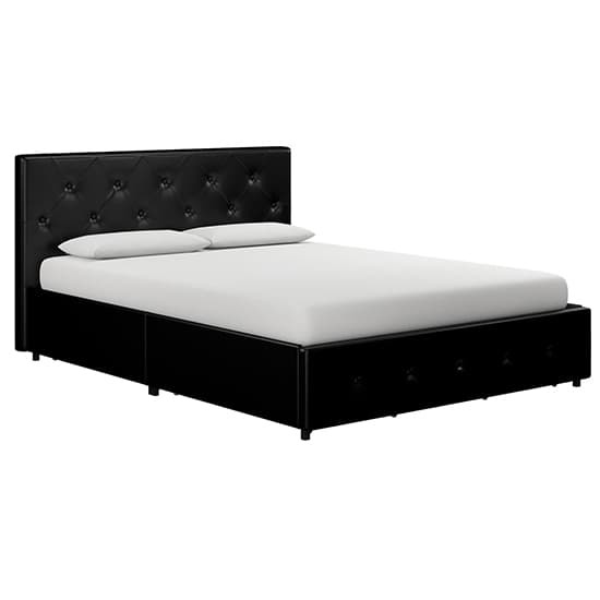 Dakotas Faux Leather King Size Bed With Drawers In Black_4