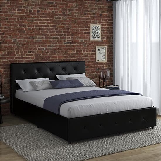 Dakotas Faux Leather King Size Bed With Drawers In Black_1
