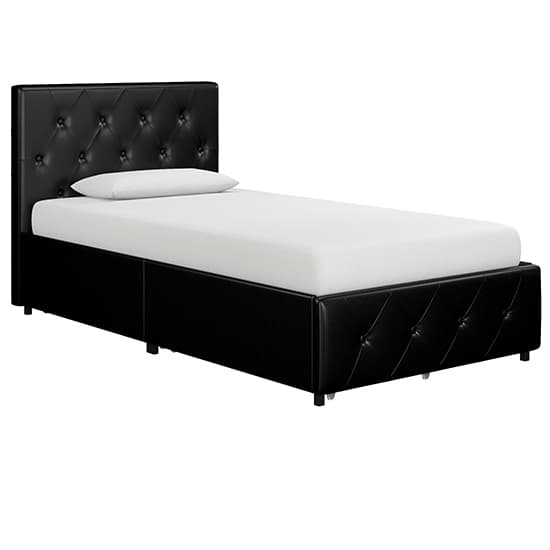 Dalya Faux Leather Single Bed With Drawers In Black_4