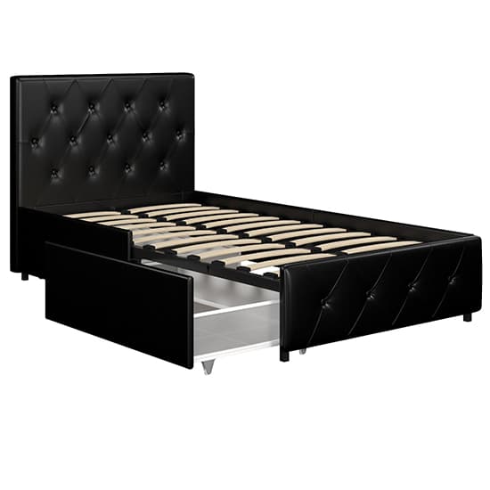 Dalya Faux Leather Single Bed With Drawers In Black_6