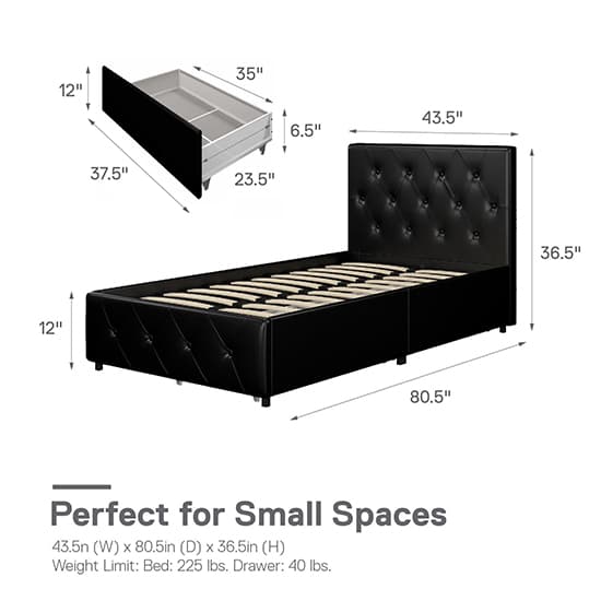 Dalya Faux Leather Single Bed With Drawers In Black_9