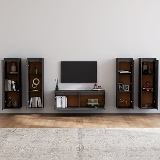 Danail Solid Pinewood Entertainment Unit In Grey_2