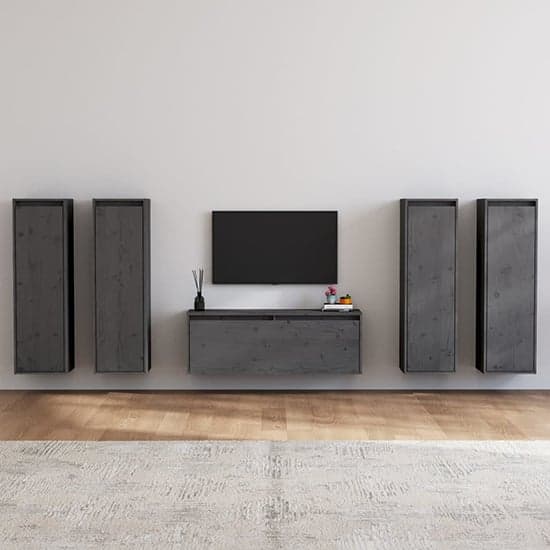 Danail Solid Pinewood Entertainment Unit In Grey_1