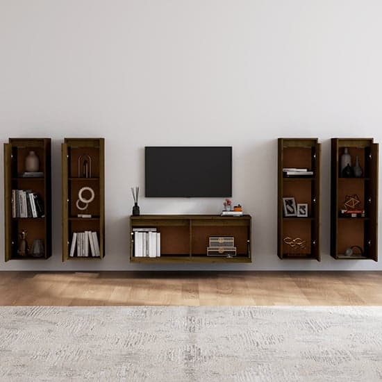 Danail Solid Pinewood Entertainment Unit In Honey Brown_2