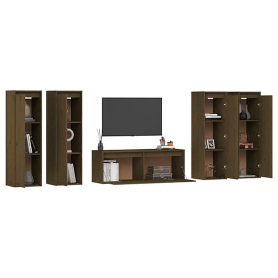 Danail Solid Pinewood Entertainment Unit In Honey Brown_4