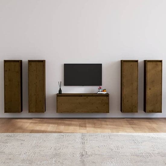 Danail Solid Pinewood Entertainment Unit In Honey Brown_1