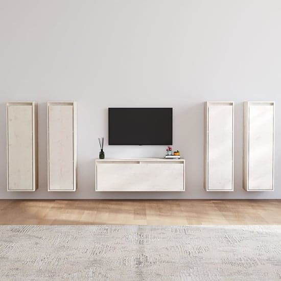 Danail Solid Pinewood Entertainment Unit In White_1