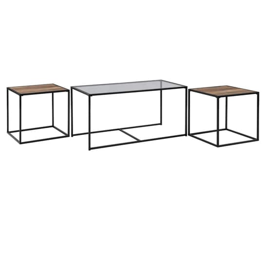 Danbury Clear Glass Nesting Coffee Tables With Black Steel Frame