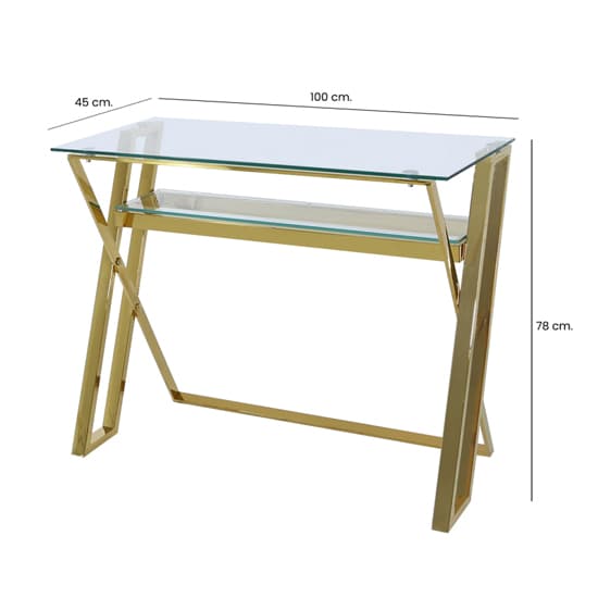 Dania Clear Glass Laptop Desk With Gold Stainless Steel Frame