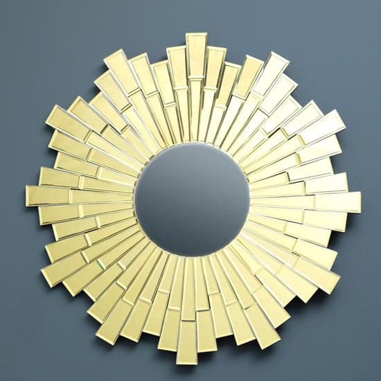 Dania Small Circular Sunburst Design Wall Mirror In Gold_1