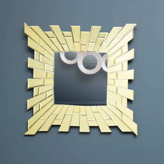 Dania Small Square Sunburst Design Wall Mirror In Gold_1