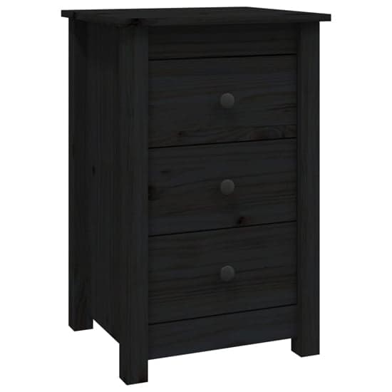 Danik Pine Wood Bedside Cabinet With 3 Drawers In Black_3