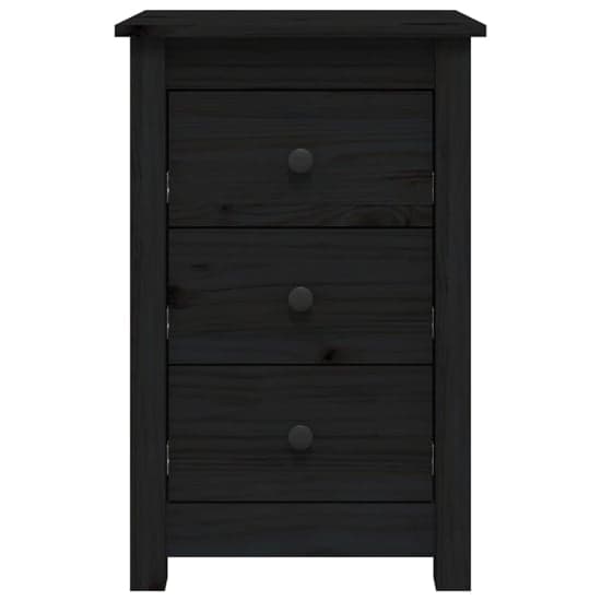 Danik Pine Wood Bedside Cabinet With 3 Drawers In Black_4
