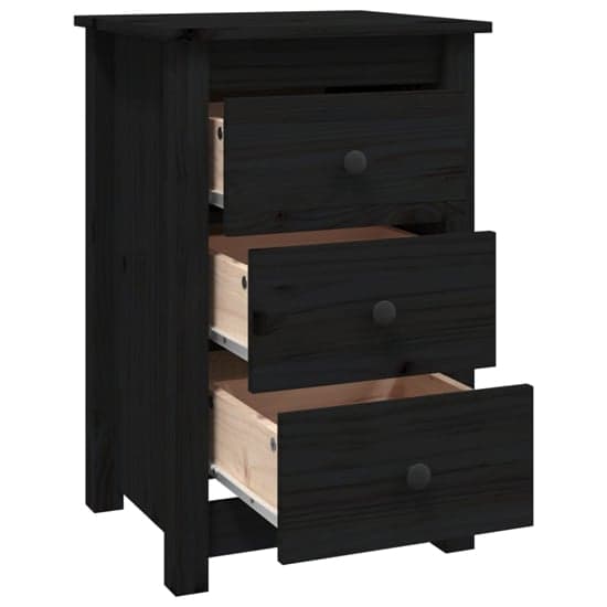 Danik Pine Wood Bedside Cabinet With 3 Drawers In Black_5