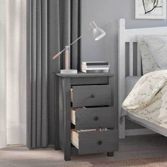 Danik Pine Wood Bedside Cabinet With 3 Drawers In Grey_2