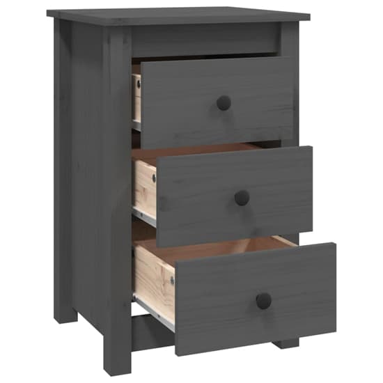 Danik Pine Wood Bedside Cabinet With 3 Drawers In Grey_5