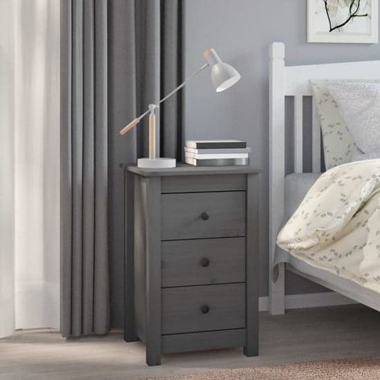 Danik Pine Wood Bedside Cabinet With 3 Drawers In Grey_1