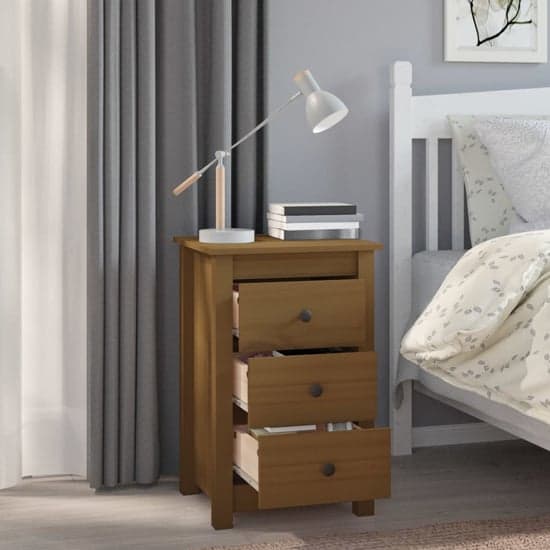 Danik Pine Wood Bedside Cabinet With 3 Drawers In Honey Brown_2