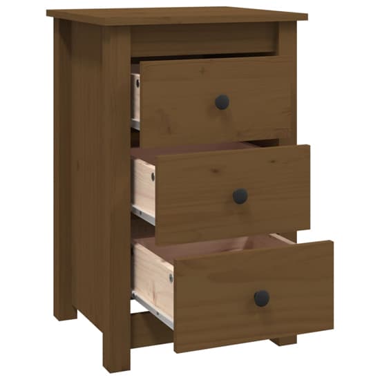 Danik Pine Wood Bedside Cabinet With 3 Drawers In Honey Brown_5