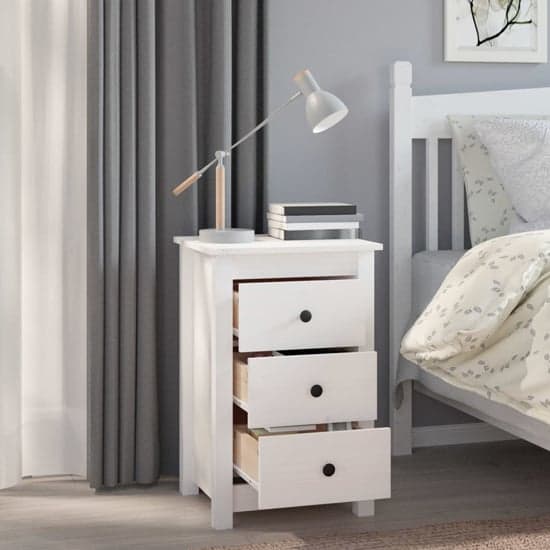 Danik Pine Wood Bedside Cabinet With 3 Drawers In White_2