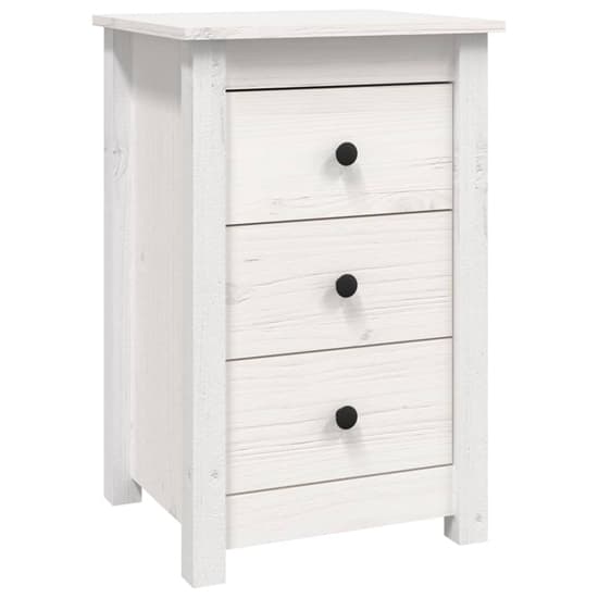 Danik Pine Wood Bedside Cabinet With 3 Drawers In White_3