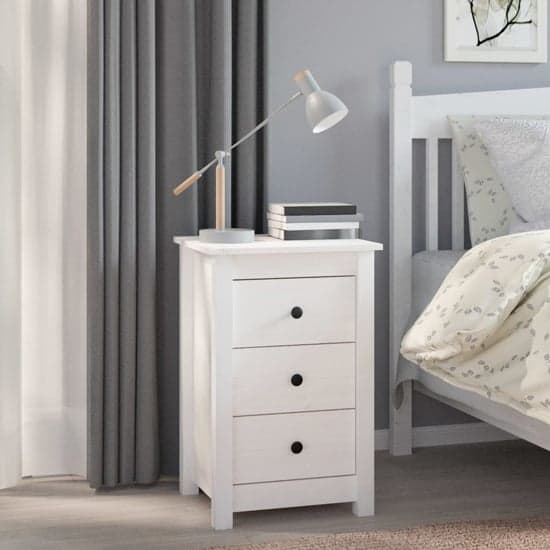 Danik Pine Wood Bedside Cabinet With 3 Drawers In White_1