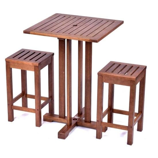 Danil Commercial Hardwood Bar Table Square And 2 Bar Stools_2